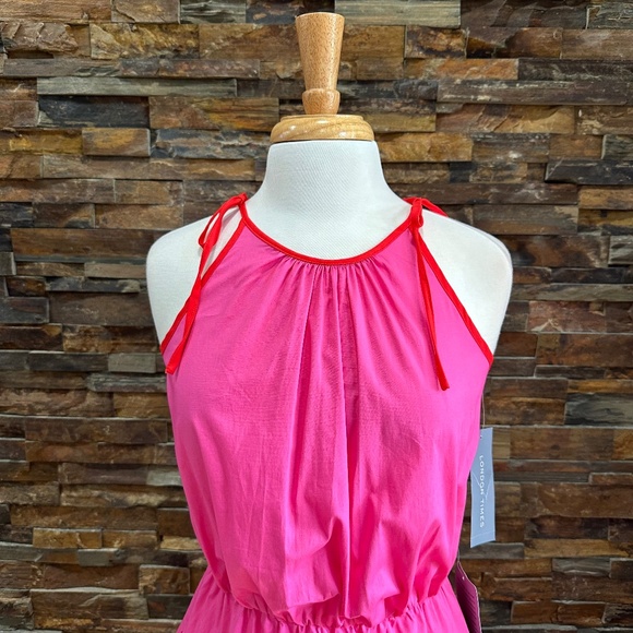 London Times Pink Red Color Block Shoulder Tie Halter A-line Dress Size Small - Picture 8 of 15